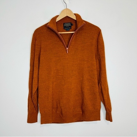 Pendleton Rust Orange 1/4 Zip Merino Wool Sweater Medium - Picture 7 of 8